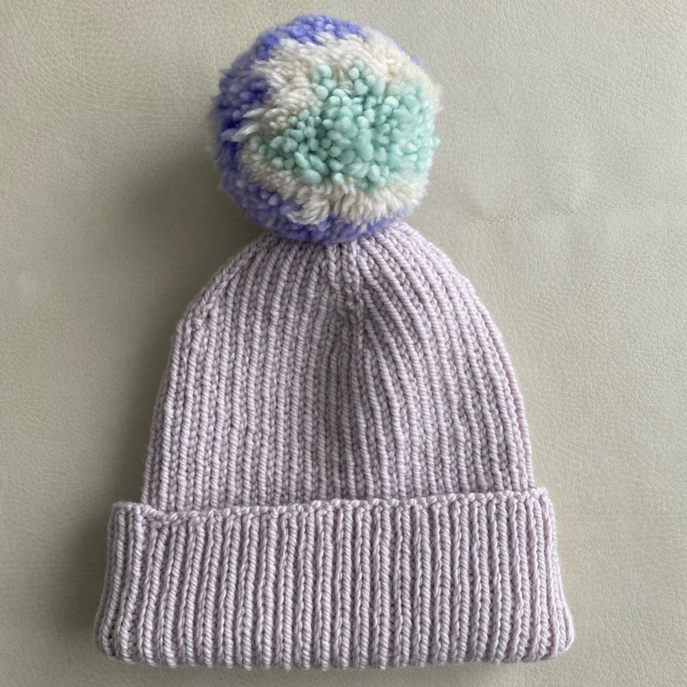 Handknit lavender beanie, with Pom Pom